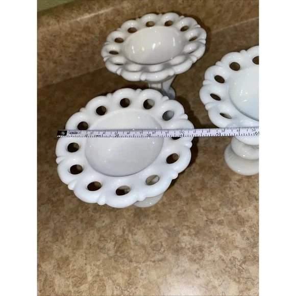 3 Westmoreland Milk Glass Doric Lace Candle Holders Set Wedding Decor Vintage - Picture 6 of 7